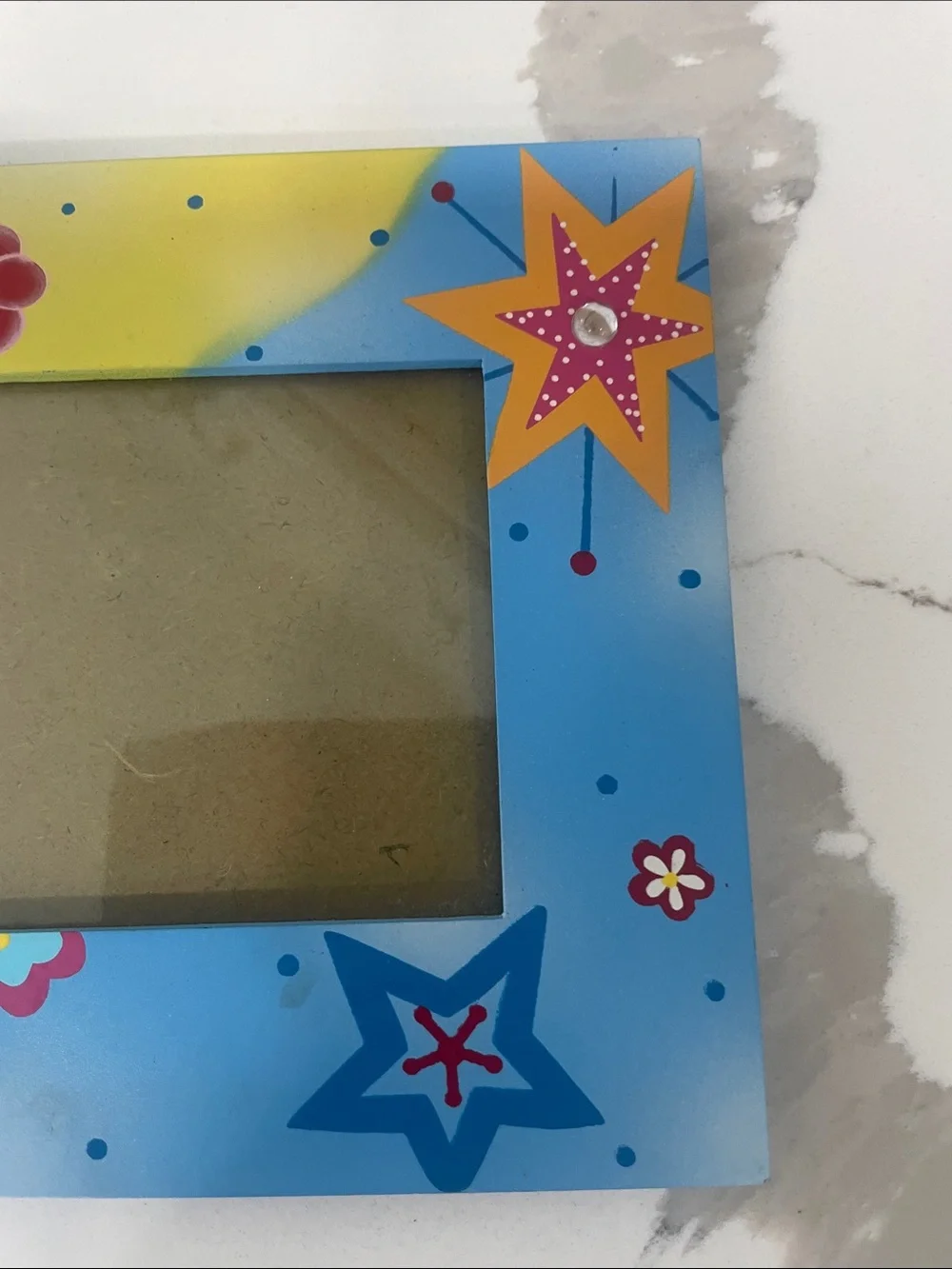 Hand-Painted Blue & Yellow Floral Star Picture Frame